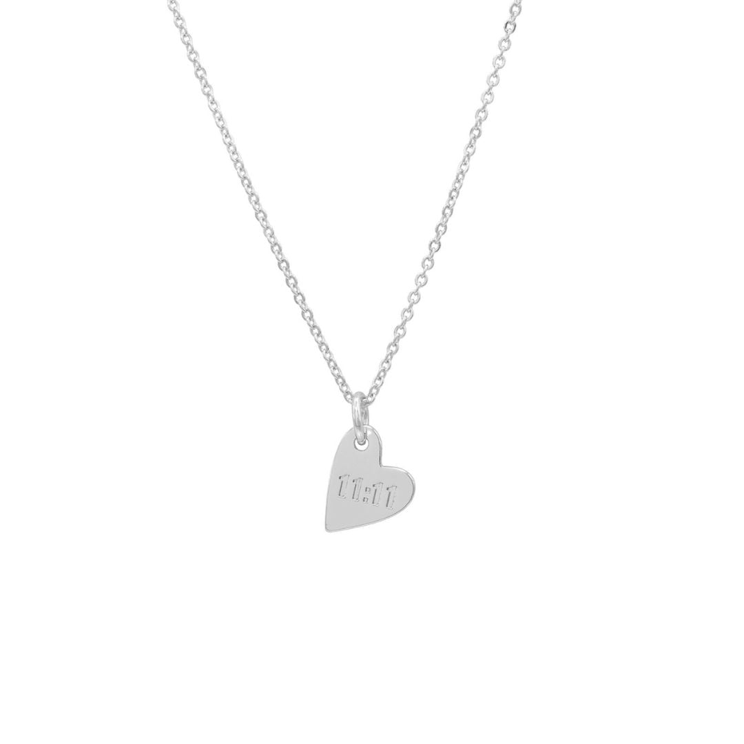11:11 Angel Number Heart Necklace 14k Gold or Sterling Gift