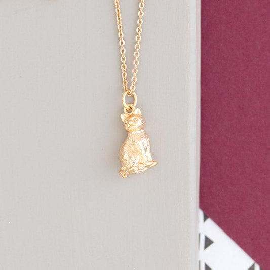 Gold Kitten Cat Animal Charm Necklace Dainty Pet Kitty