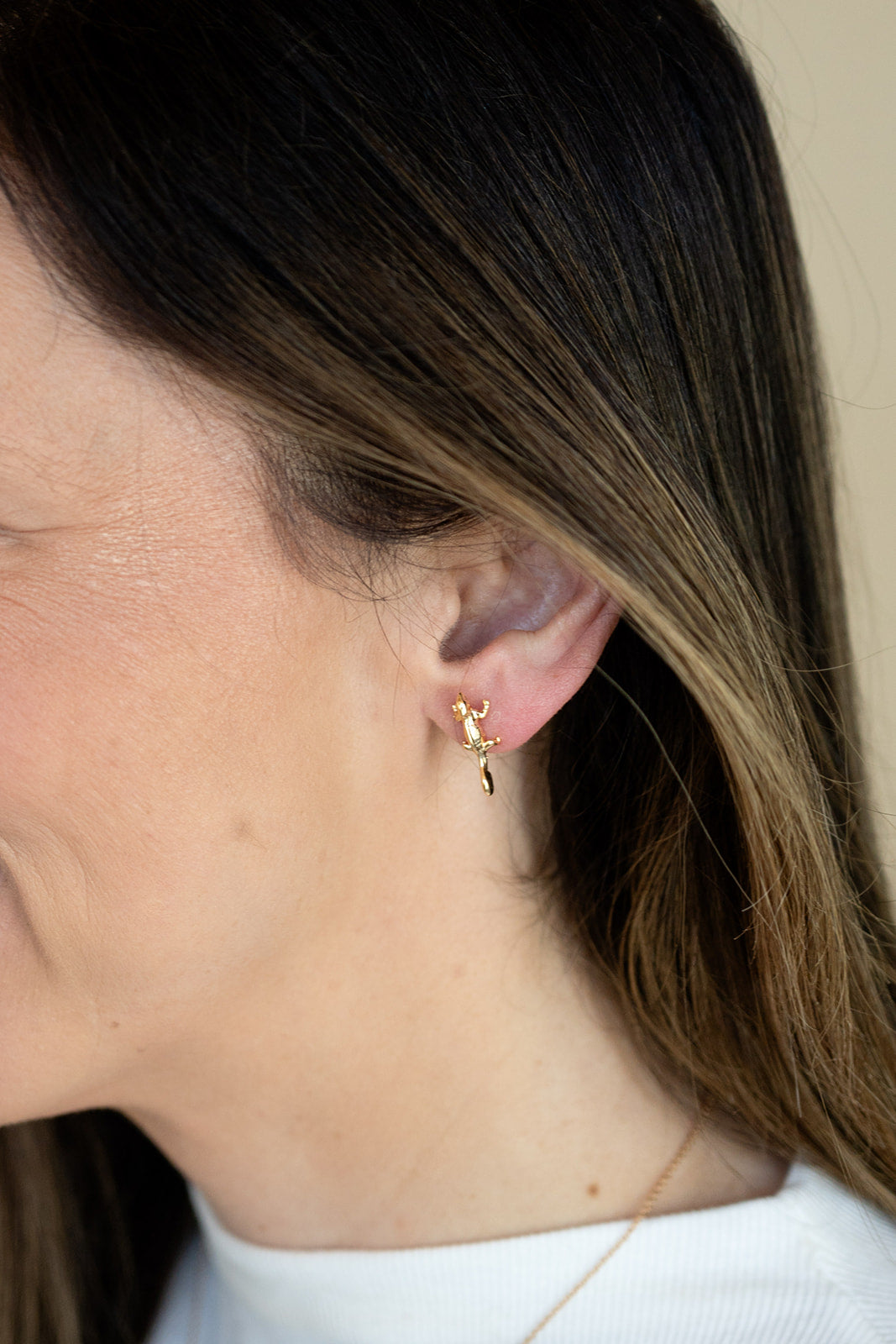 14k Gold Chameleon Post Stud Earring Animal Reptile Pet