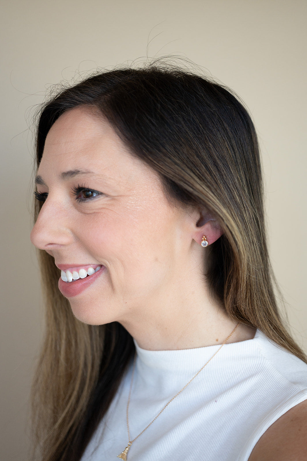 Gold Trinity Pave Gemstone Stud Post Earring Faith Religion