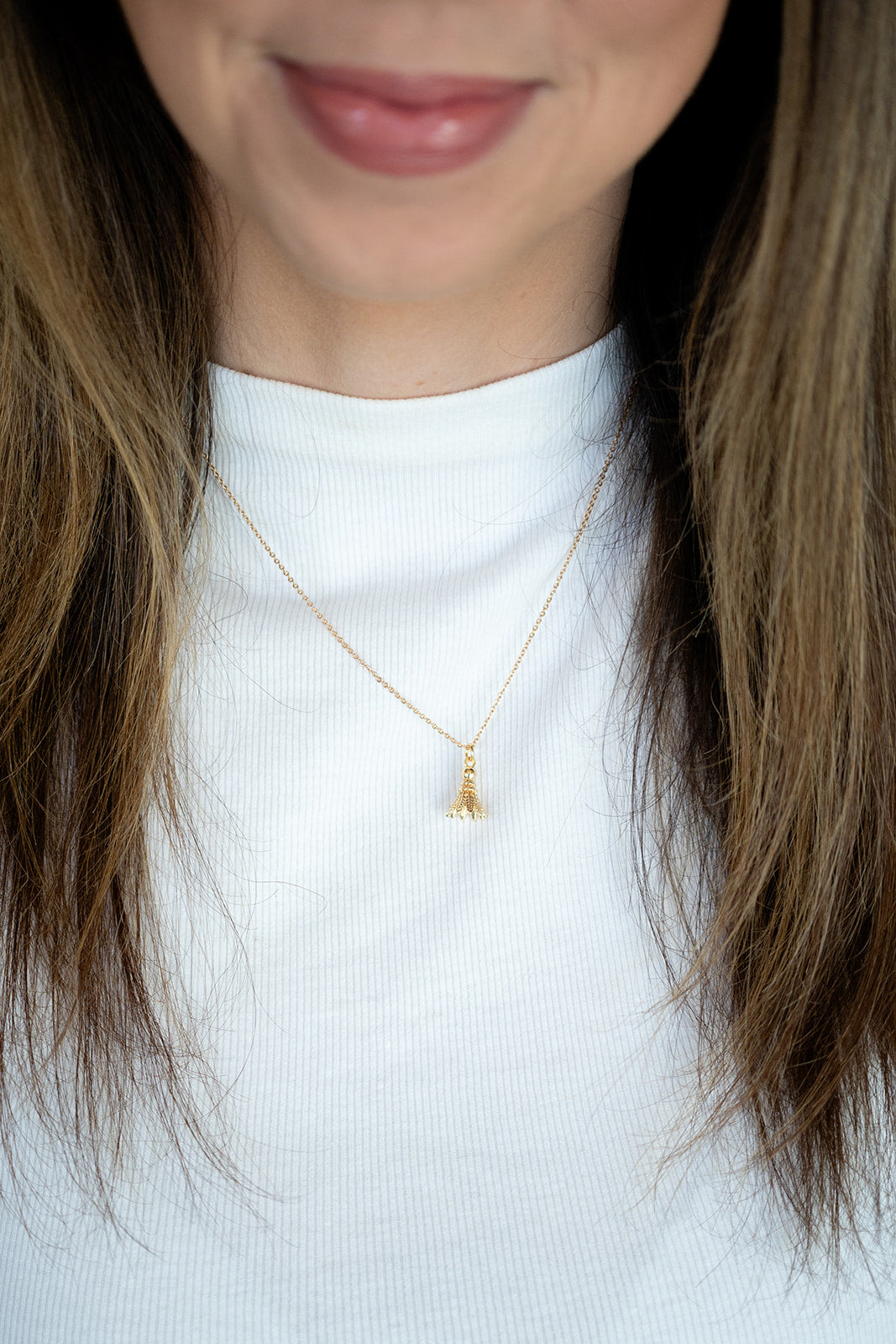 14k Gold Badminton Birdie Shuttlecock Charm Necklace Sports