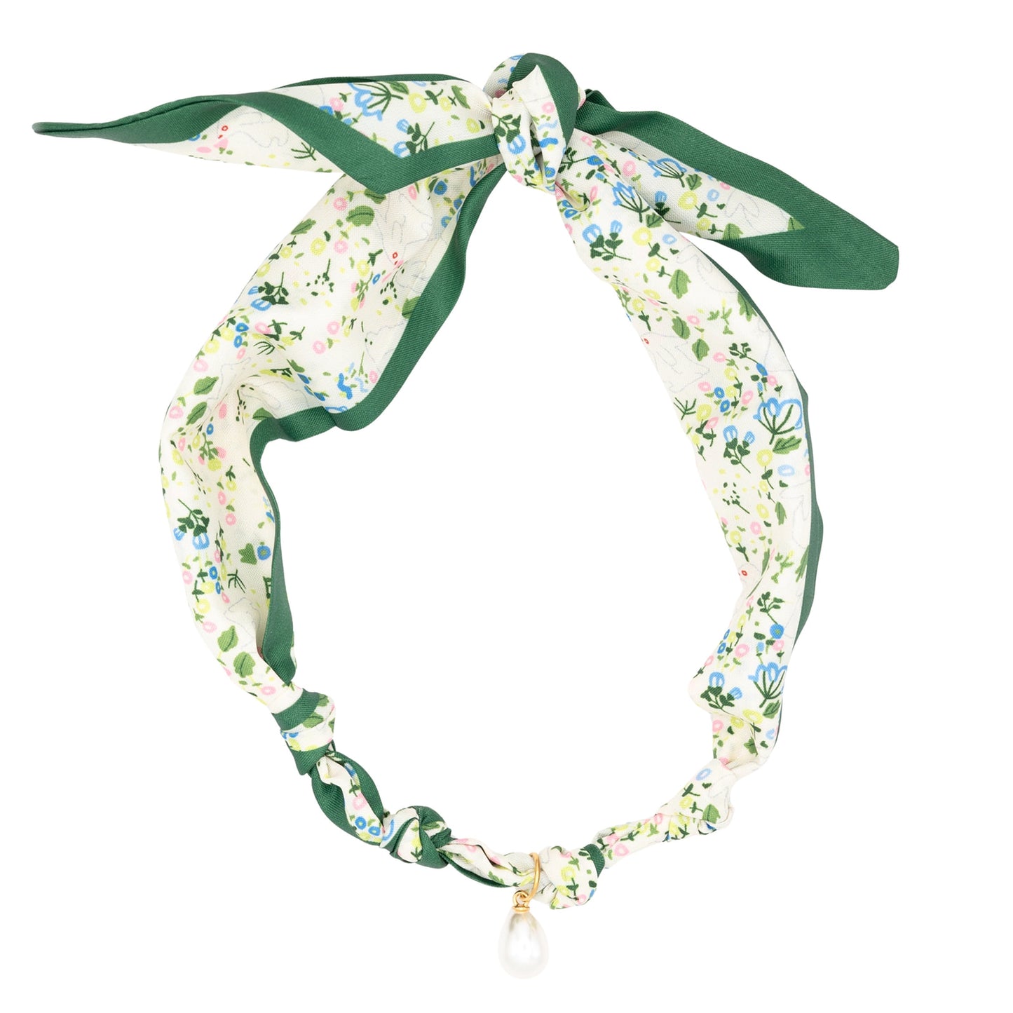 Silk Bandana with Pearl Charm Necklace Western Floral Hypoallergenic
