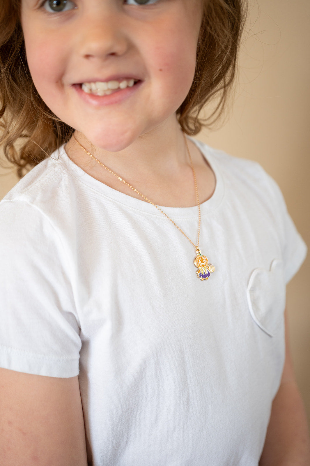 Pumpkin Trick or Treat Witch Enamel Charm Necklace Children’s Jewelry