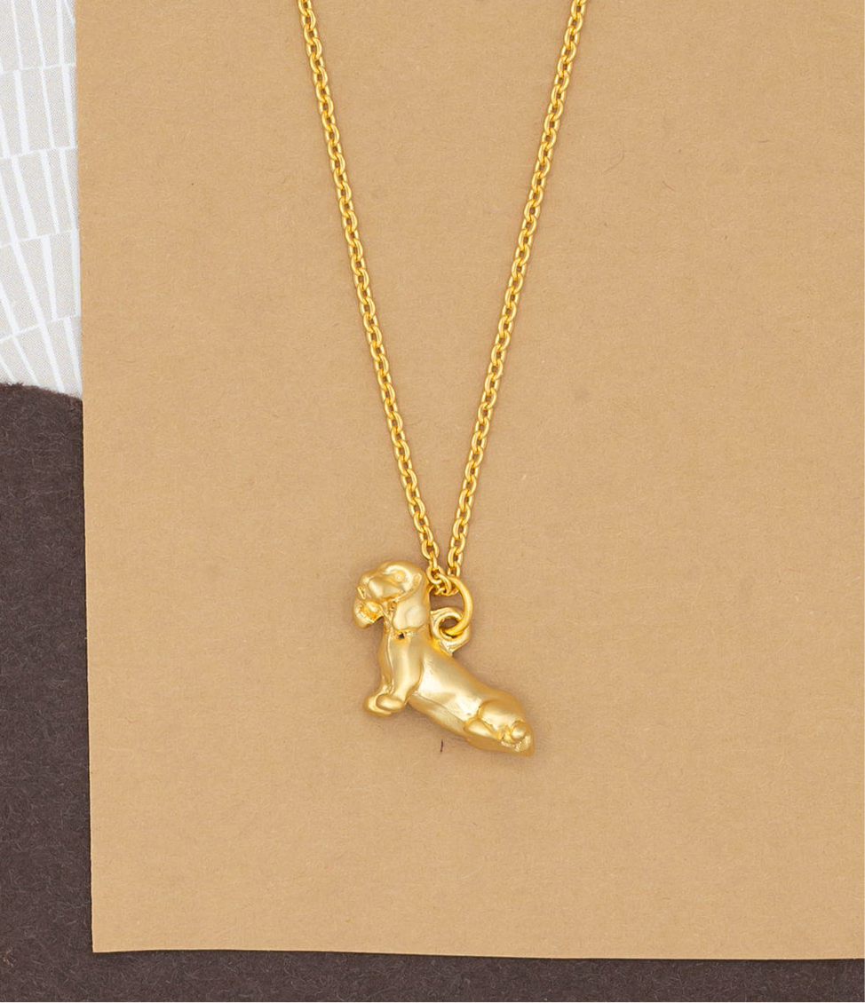 14k Gold or Silver Dachshund Sitting Dog Charm Necklace Hypoallergenic Gift