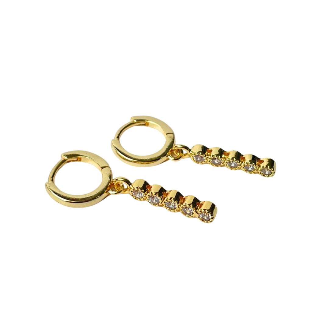 CZ Bar Drop Huggie Hoop Earrings 14k Gold Hypoallergenic