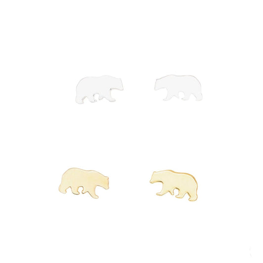Bear Post Earrings – Matte Sterling Silver or 14K Gold Over Sterling | Cute & Bold Animal Studs