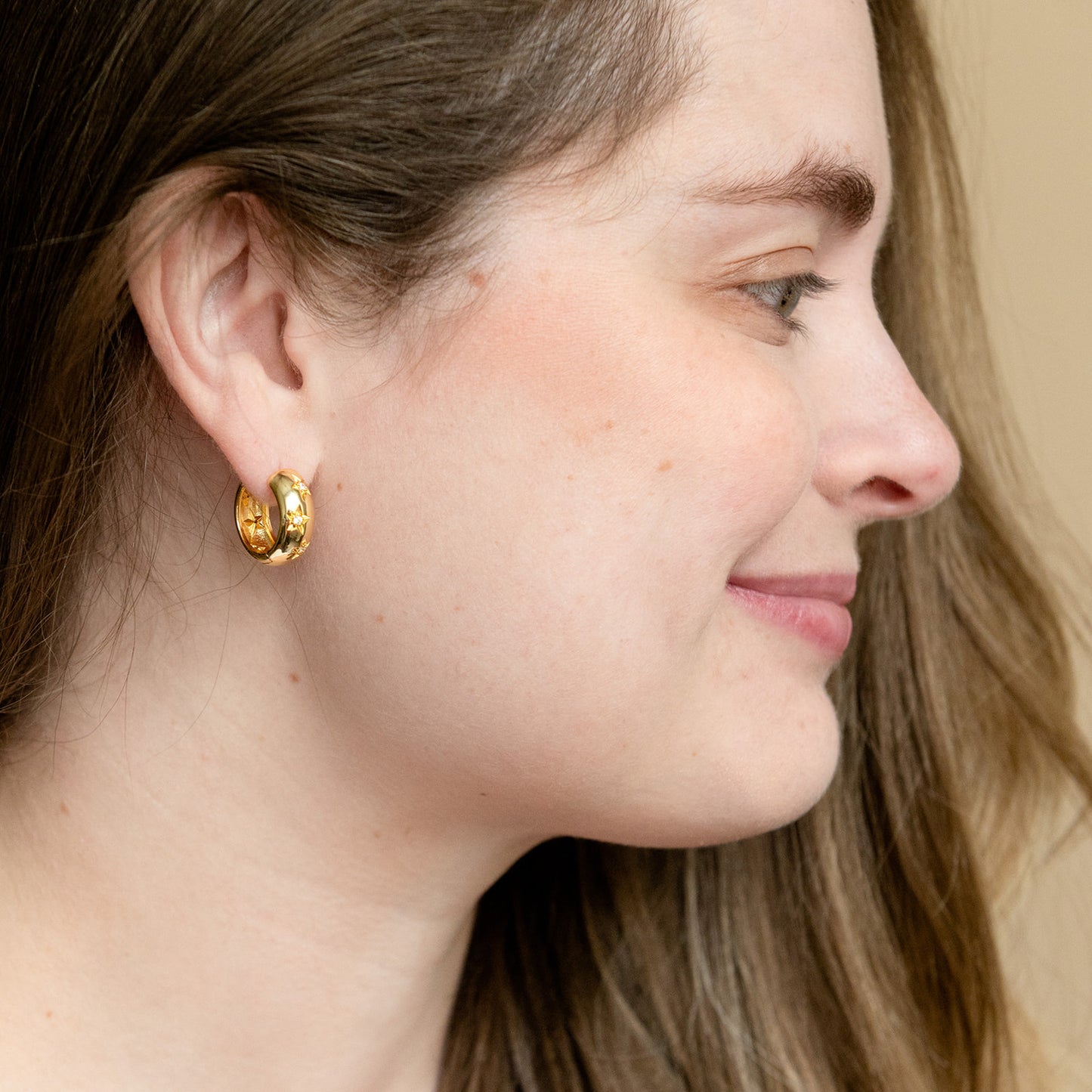 Chunky Star Cubic Zirconia Huggy Hoop Earring Celestial Gem