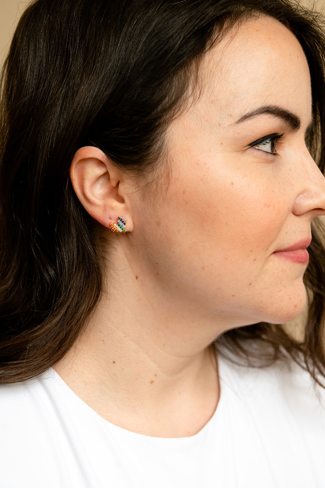 Rainbow Cubic Zirconia Quilted Heart Post Stud Earring