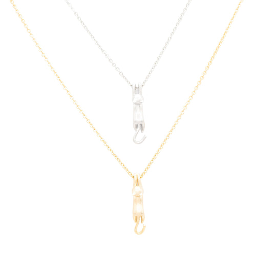 14k Gold or Sterling Silver Cat Hanging Charm Pendant Animal Pet Necklace