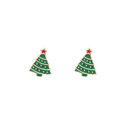 Children’s Green Enamel Christmas Tree Post Earrings – Holiday Earrings with Sterling Silver Back