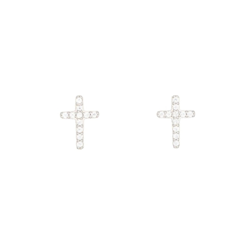 Cross Cubic Zirconia Post Stud Earring Religion Spiritual