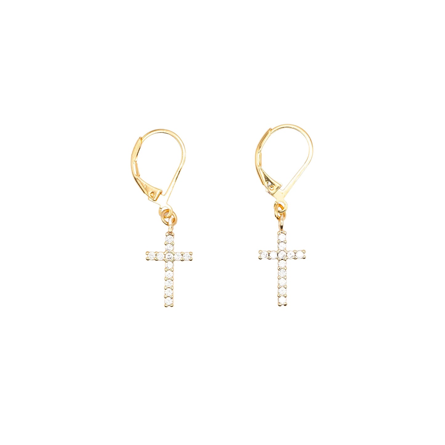 14k Gold Cross Cubic Zirconia Leverback Earring Dangle Religion