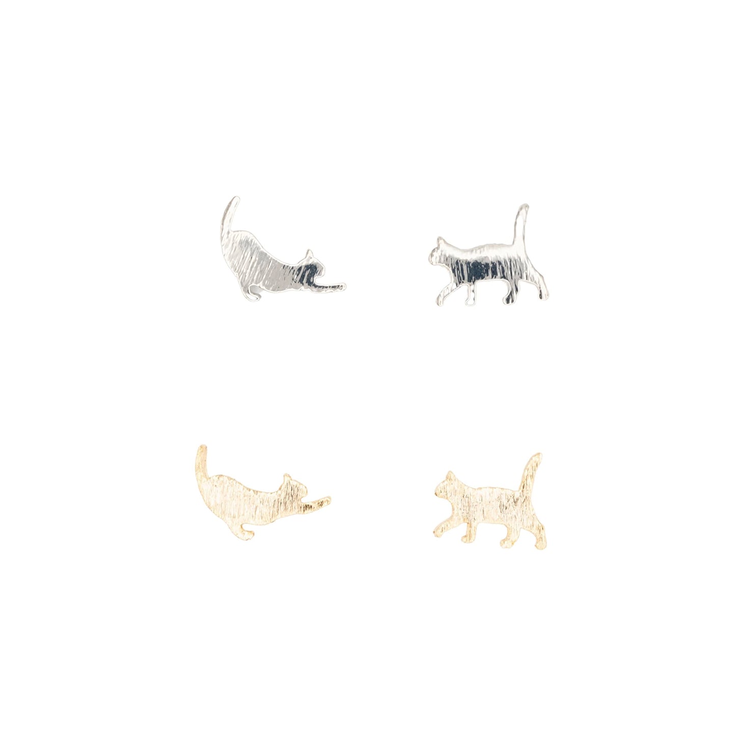 14k Gold or Sterling Silver Cat Kitten Walking Post Stud Earring