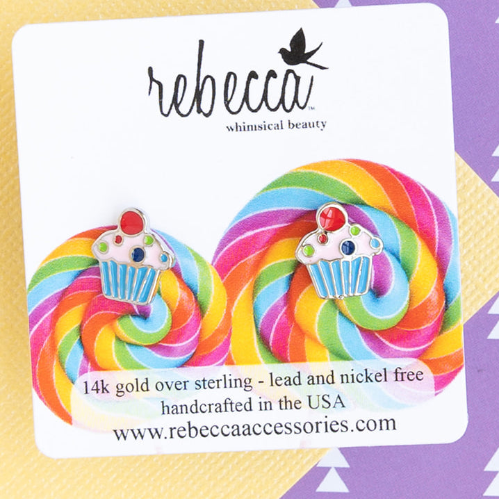 Cupcake Post Stud Earring Food Enamel Children's Jewelry