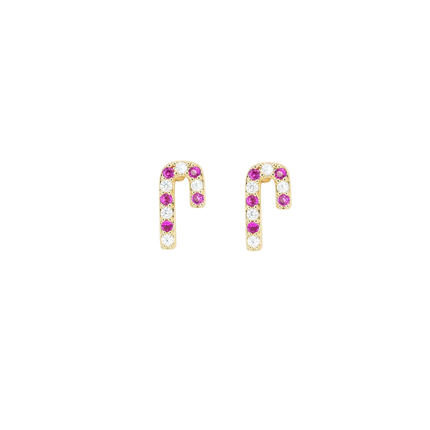 Candy Cane CZ Post Stud Earring Christmas Winter Gift Gold