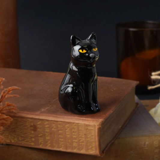 Black Cat Ceramic Figurine Miniature Whimsical Animal Gift Giving