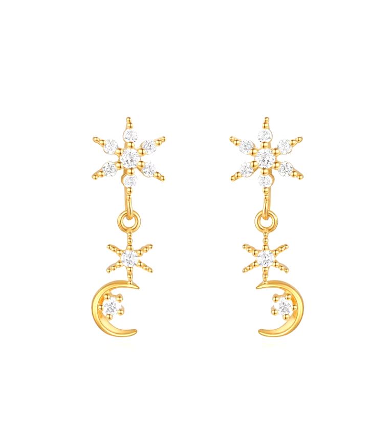 Night Sky Dangle CZ Earring Post Stud Celestial Gift Giving