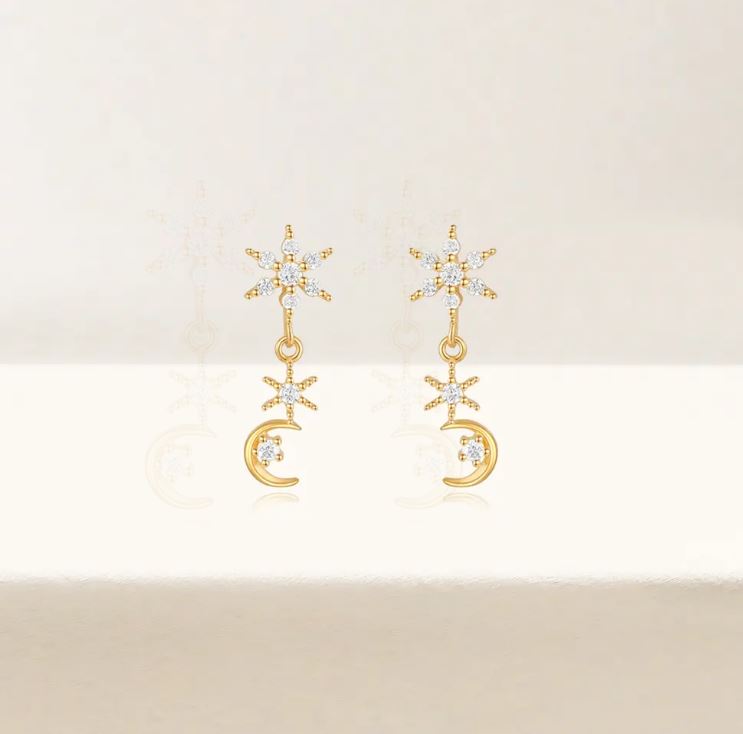 Night Sky Dangle CZ Earring Post Stud Celestial Gift Giving