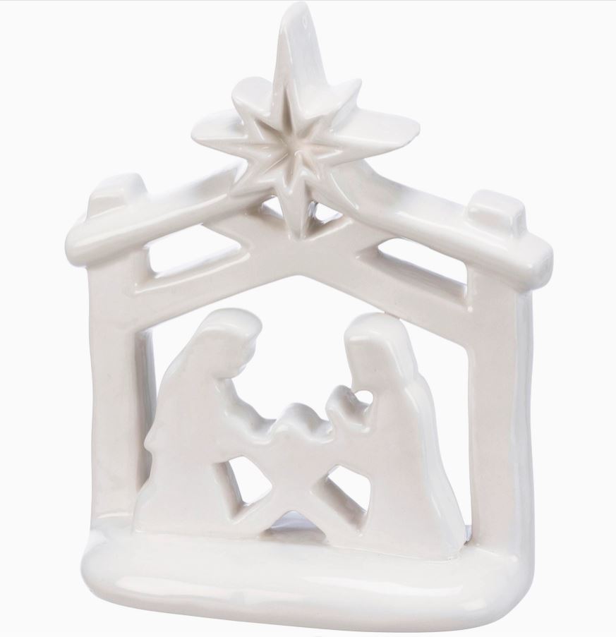 White Ceramic Nativity Figurine – Modern Minimalist Christmas Decoration