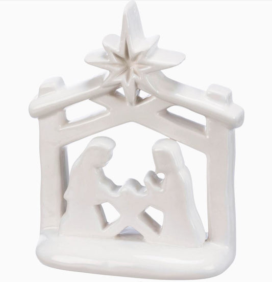 White Ceramic Nativity Figurine – Modern Minimalist Christmas Decoration