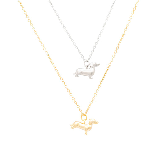 14k Gold or Sterling Silver Dachshund Charm Pendant Animal Pet Dog Necklace