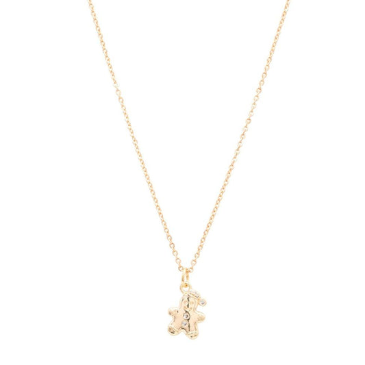 14k Gold Gingerbread Man Cubic Zirconia Charm Necklace Christmas