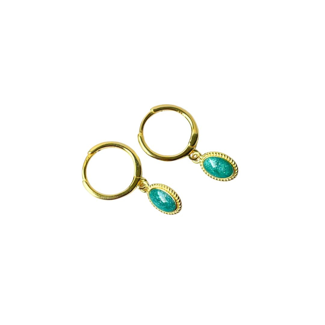 Green Opalite Oval Huggie Earring 14k Gold\ Sterling Silver