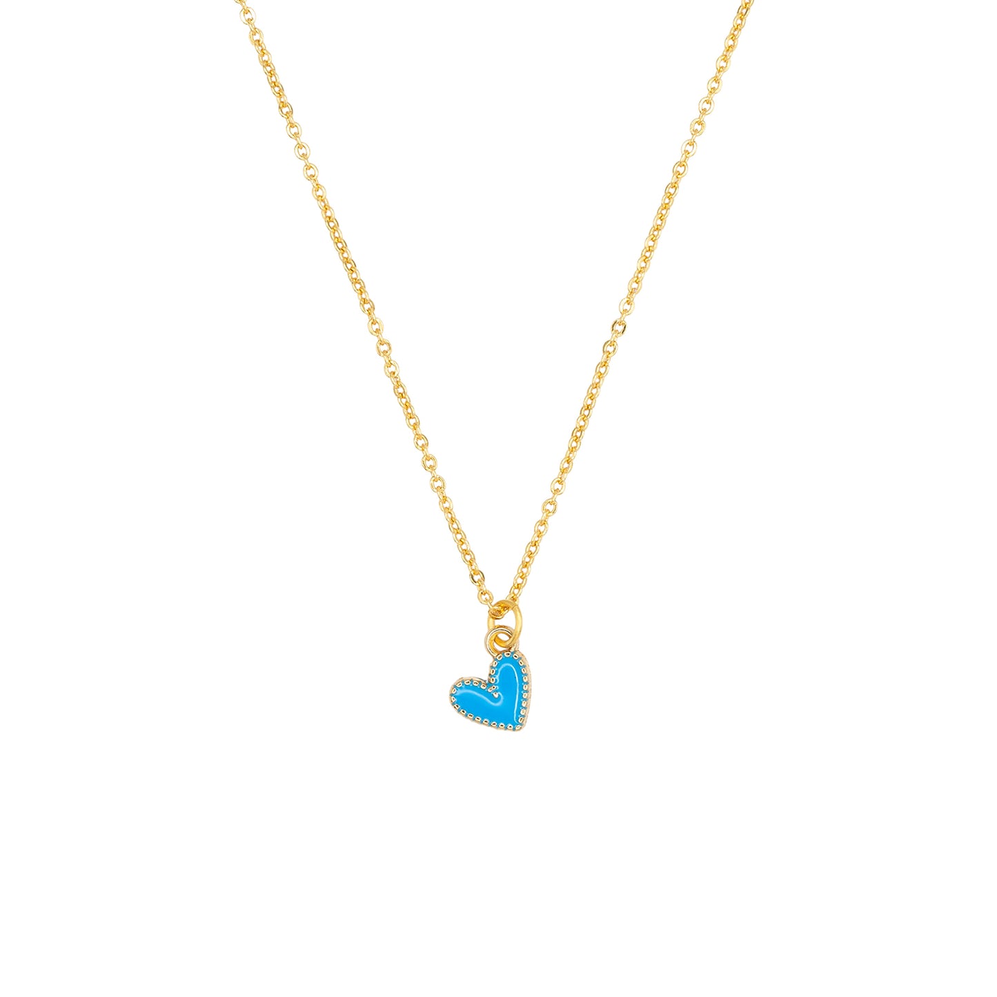 Gold Enamel Blue Drawn Heart Charm Necklace Children's Jewelry Hypoallergenic