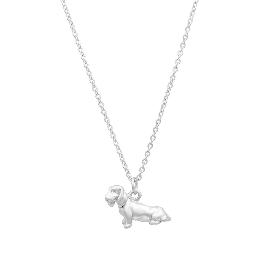 14k Gold or Silver Dachshund Sitting Dog Charm Necklace Hypoallergenic Gift