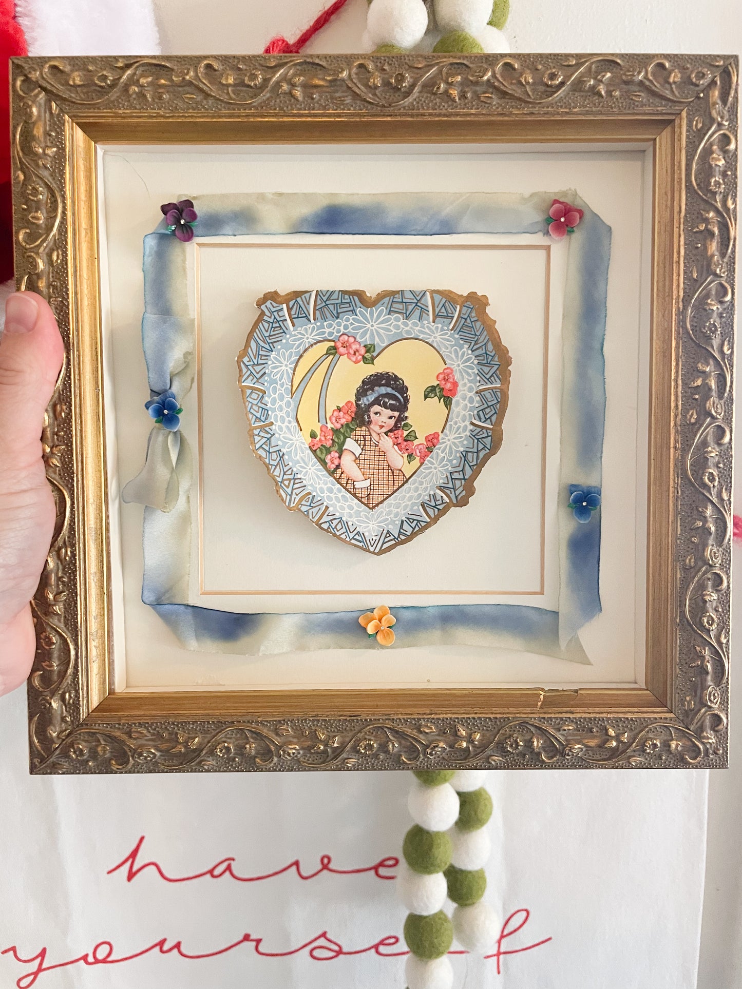 Antique 1900s Valentine Shadow Box Framed Love Letter – Victorian Silk Details