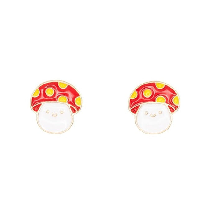 Happy Smile Toadstool Mushroom Enamel Post Stud Earring Children’s Jewelry