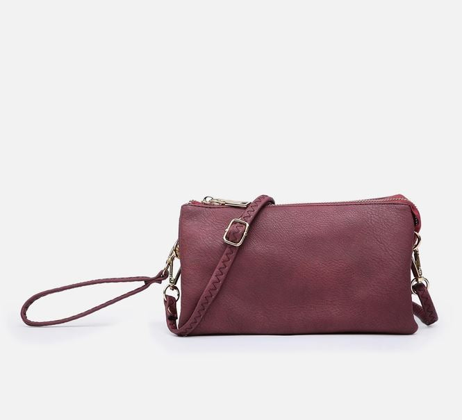 10 Colors Faux Leather Riley Monogrammable 3 Compartment Crossbody and Wristlet