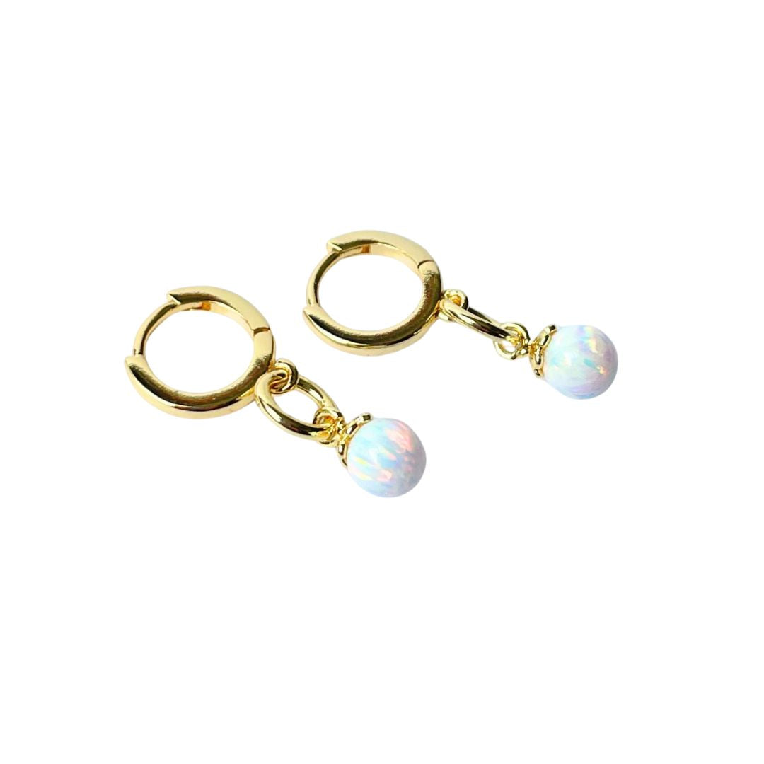 Opalite Ball Drop Huggie Earring 14k Gold Hypoallergenic