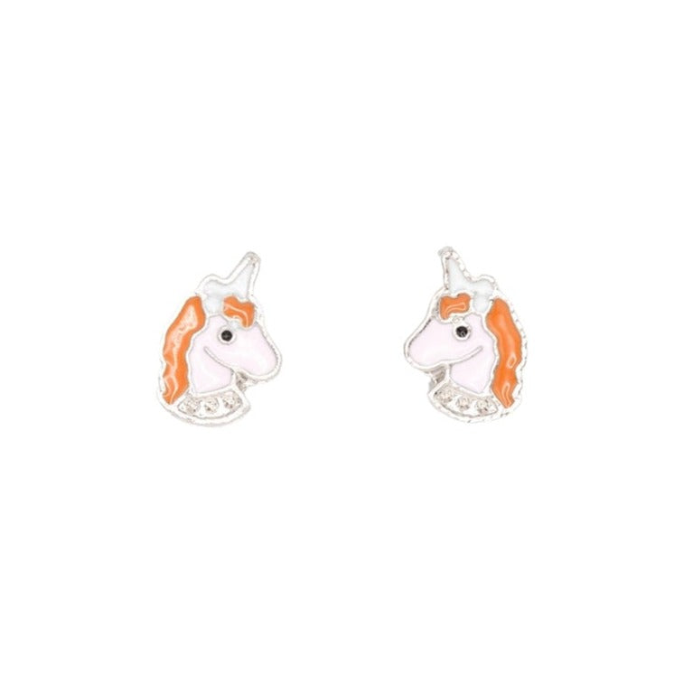 Orange Haired Unicorn Enamel Post Stud Earring Children's Jewelry