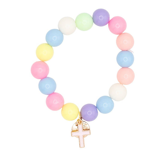 Children’s Pink Cross Beaded Stretch Bracelet – Specifically Designed for Kids’ Wrists