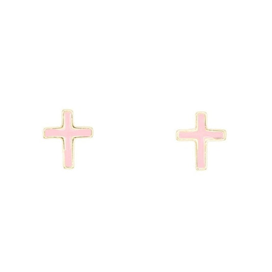 Pink Cross Enamel Post Stud Earring Religion Children’s Jewelry