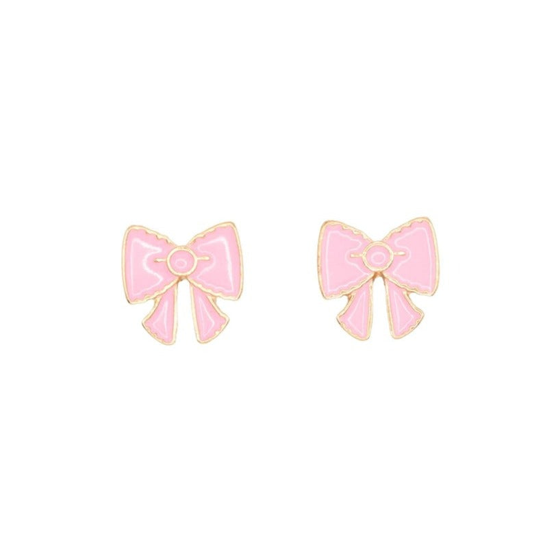 Pink Bow Ribbon Enamel Post Stud Earring Children's Jewelry