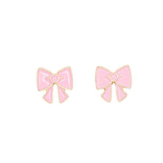 Pink Bow Ribbon Enamel Post Stud Earring Children's Jewelry