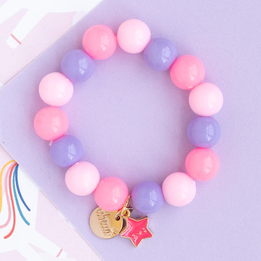 Children’s Beaded Stretch Bracelet with Enamel Smiling Star Charm – Hypoallergenic Kids Jewelry
