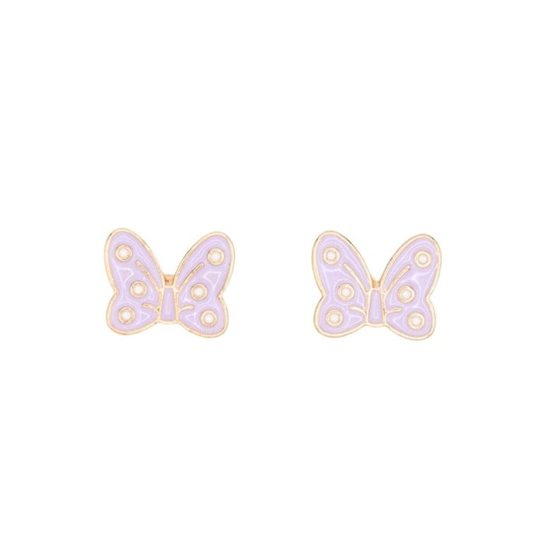 Purple Polka Dot Bow Ribbon Enamel Post Stud Children's Jewelry