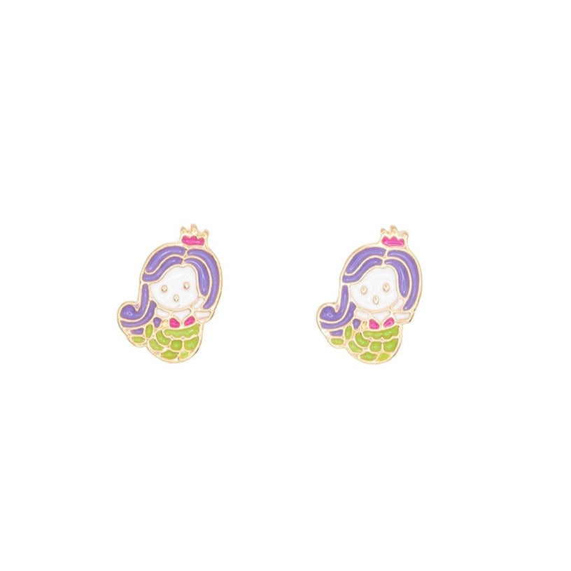 Purple Hair Mermaid Enamel Post Earring Children's Jewelry