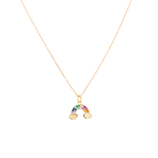 14k Gold Rainbow Cubic Zirconia Charm Necklace