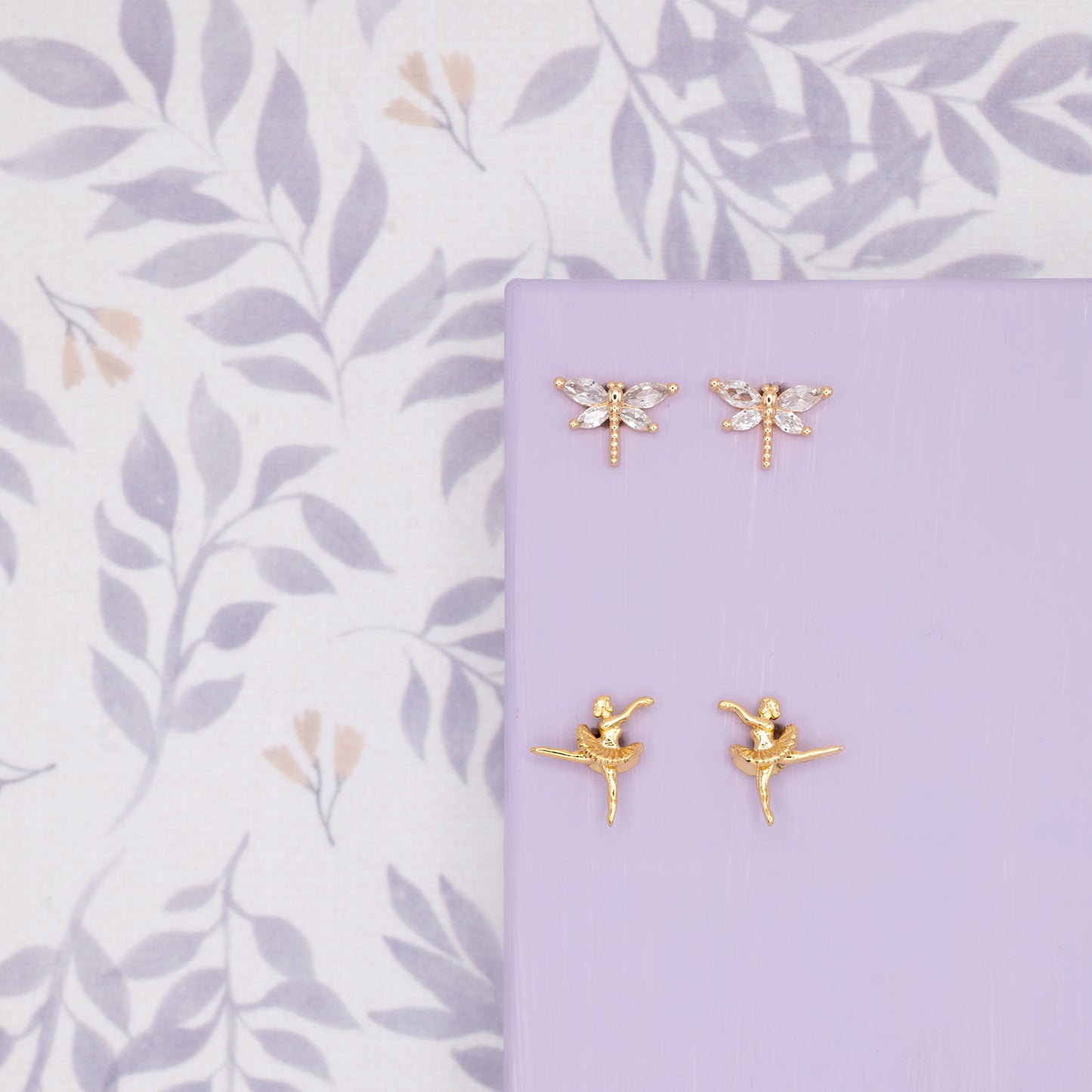 14k Gold Dragonfly Insect CZ Post Stud Earring Nature Gift Giving