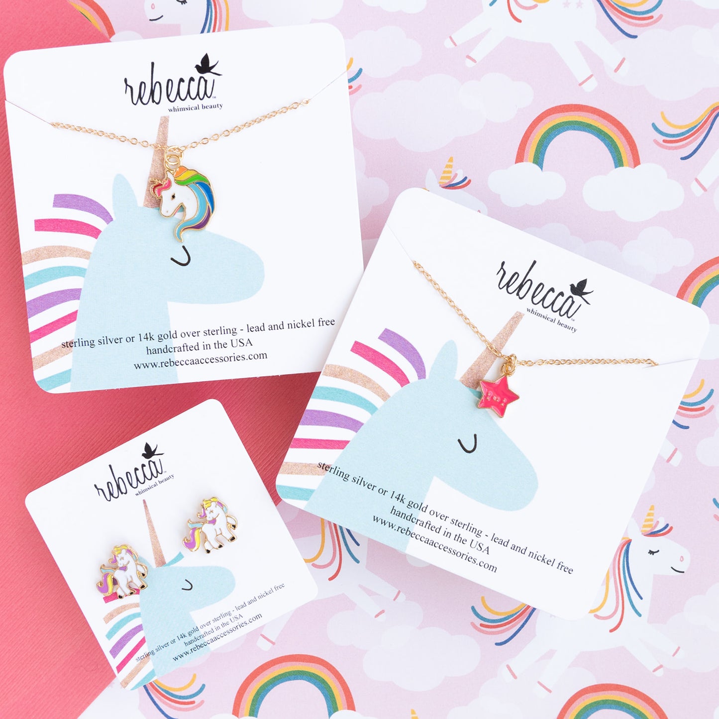 Rainbow Unicorn Enamel Charm Necklace Children's Jewelry