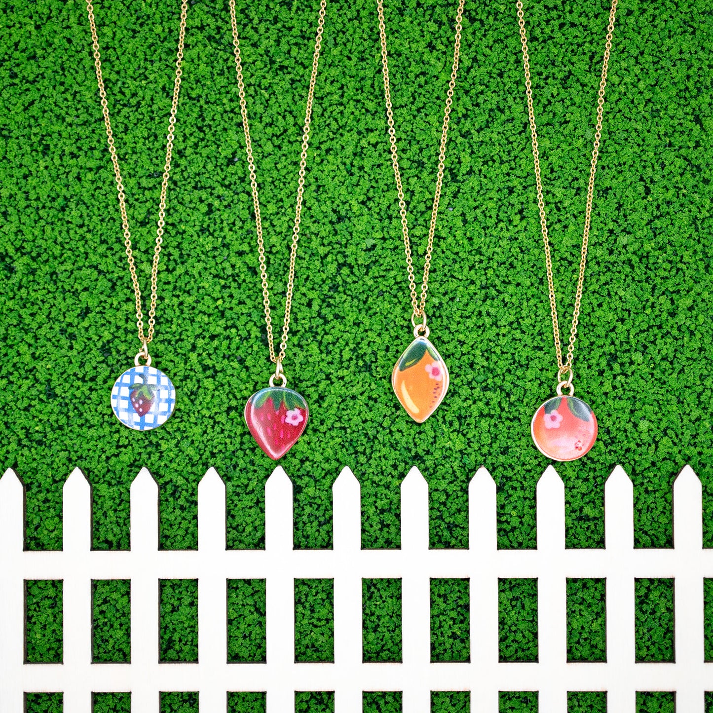 Enamel Strawberry Fruit Charm 14k Gold Necklace Hypoallergnic