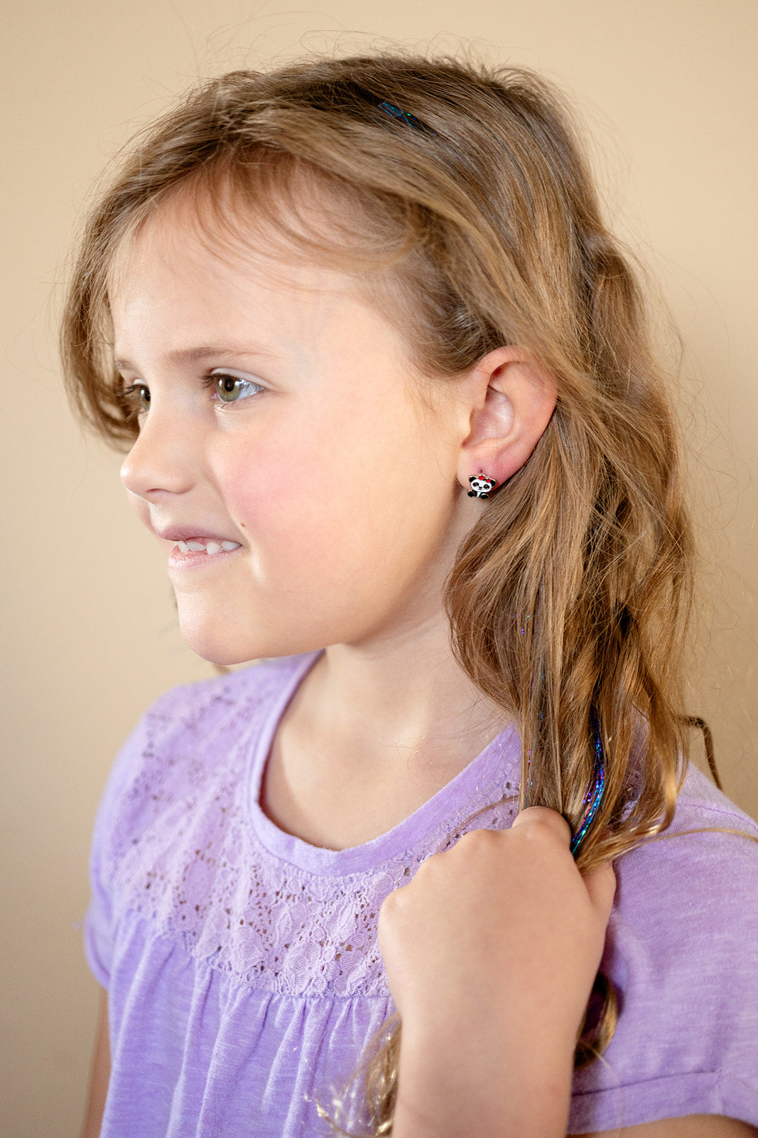 Panda Enamel Post Stud Earring Animal Red Bow Children's Jewelry