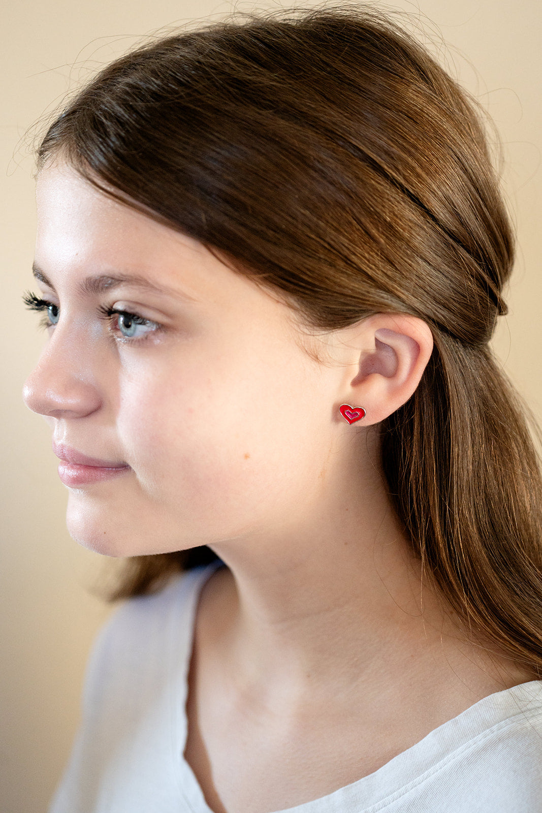Double Heart Enamel Post Stud Earring Children's Jewelry
