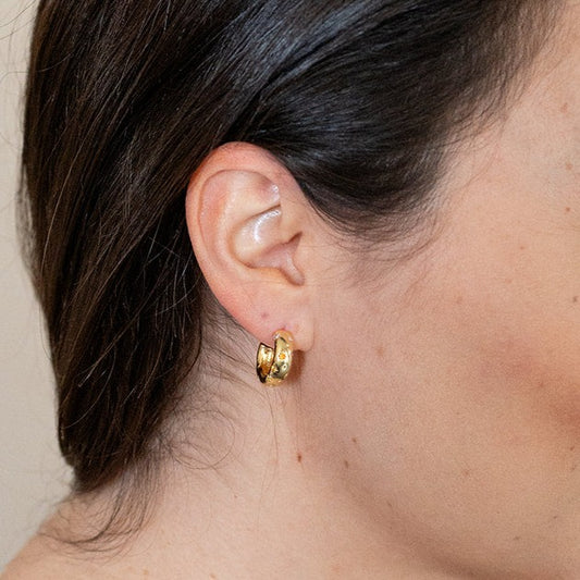 14k Gold Star Multi Rainbow Cubic Zirconia Huggie Hoop Earring