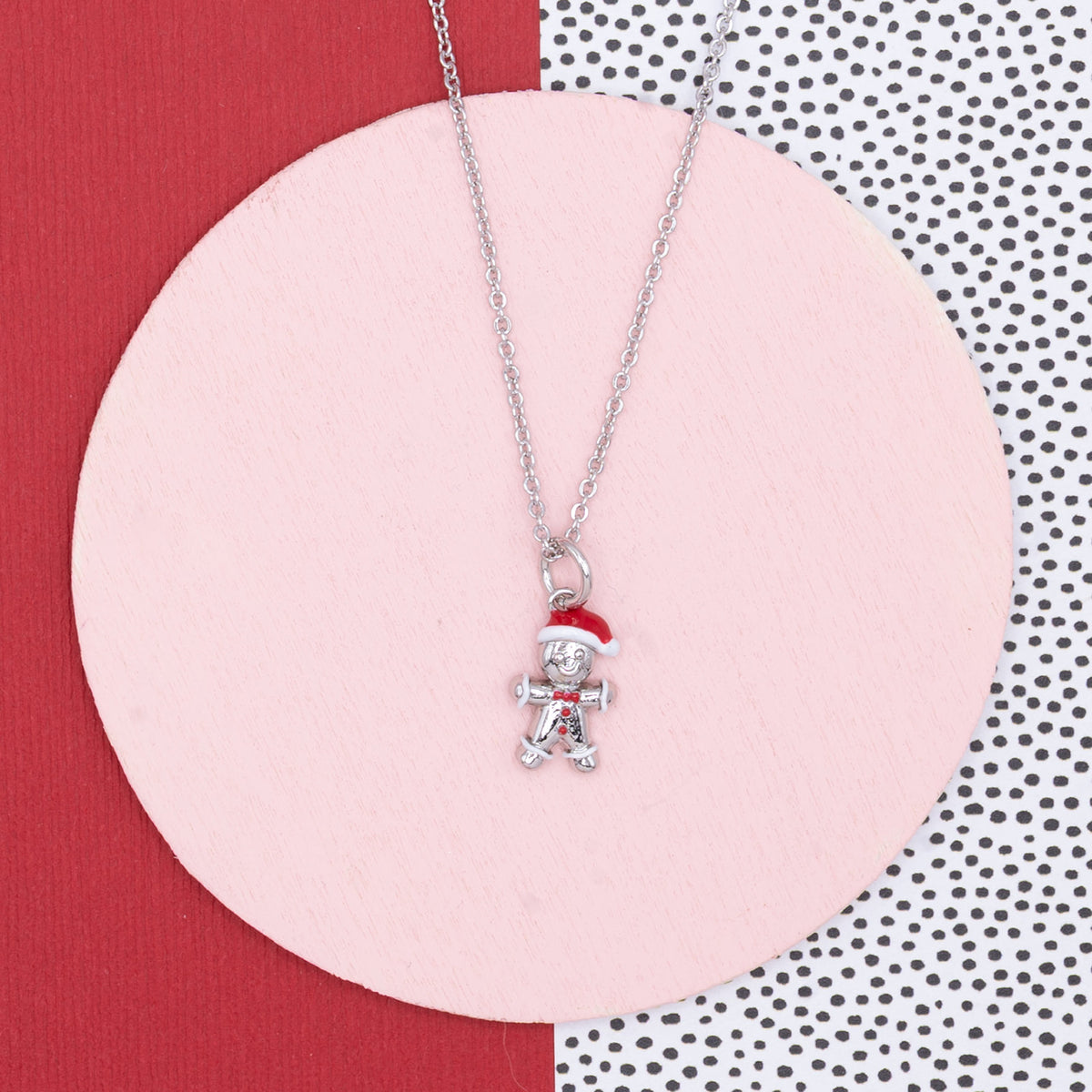 Santa Gingerbread Charm Necklace Hypoallergenic Gold Silver