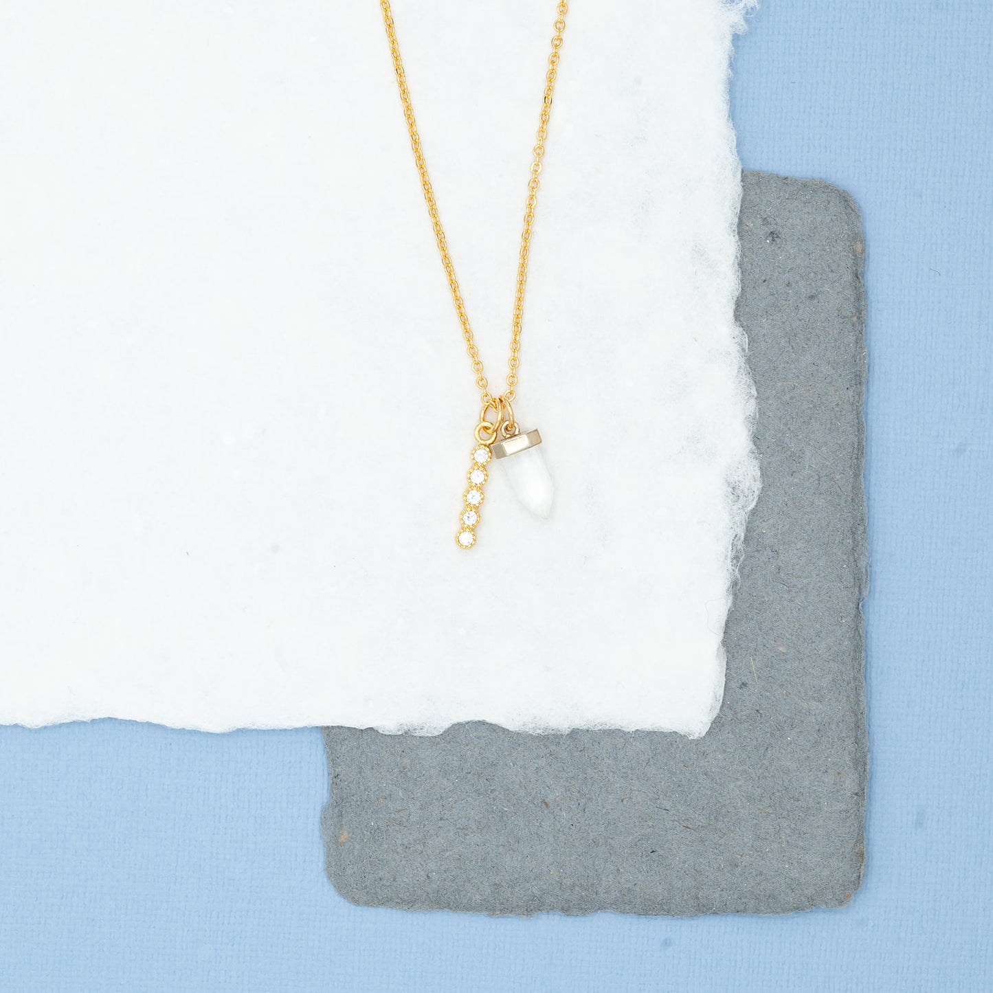 14k Gold Quartz Dagger, CZ Bar Charm Necklace Hypoallergenic